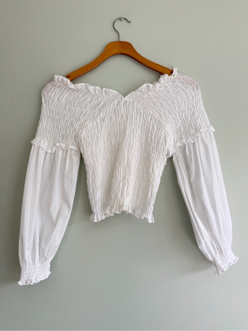 Zara White Smocked Off Shoulder Crop Top - Picture 6 of 10